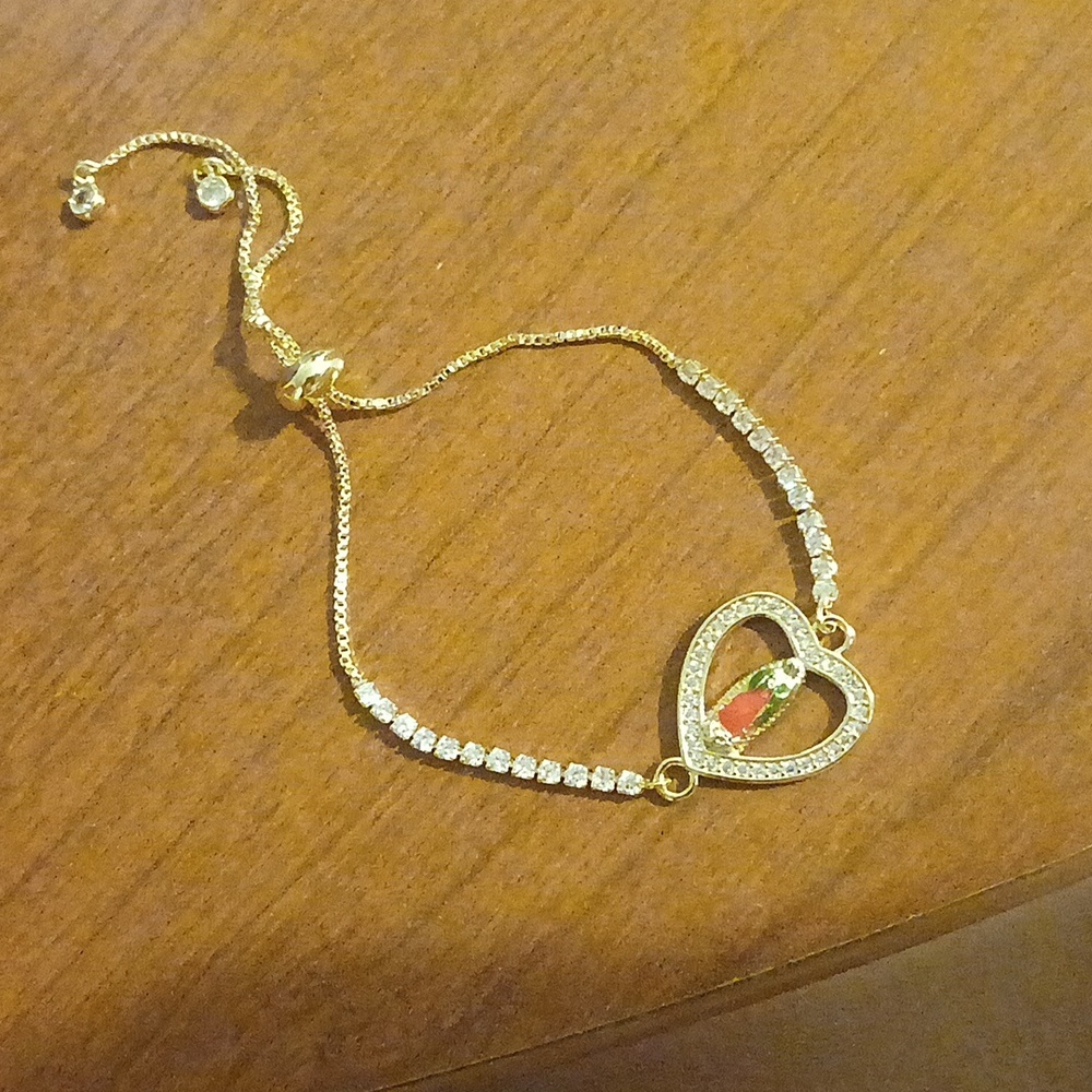 Gold Heart Bracelet with Gem Accents